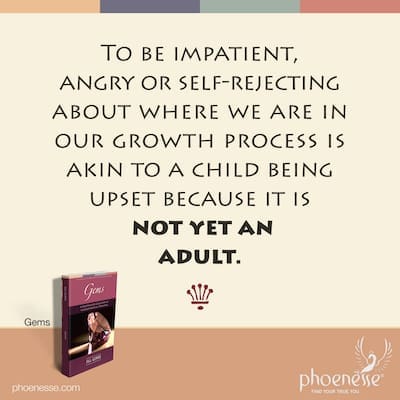 To be angry, self-rejecting or impatient about where we are in our growth process is akin to a child being upset because it is not yet an adult.